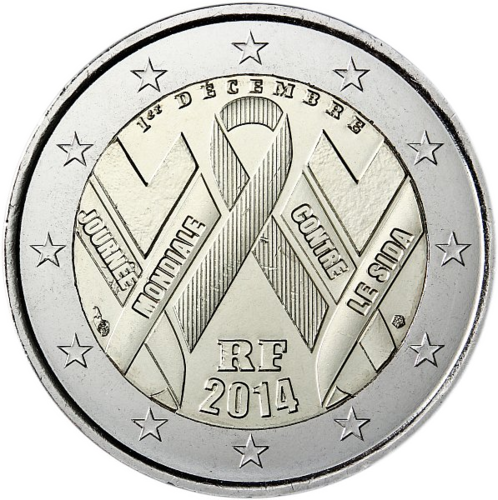2 Euro Commemorativi Francia 2014 Moneta Aids