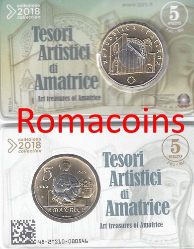 5 Euro Italia 2018 Amatrice Bimetallica Coincard Moneta Fdc