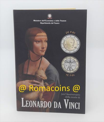 Dittico Leonardo Da Vinci 2019 2 Euro Italia + 1 Euro Fdc