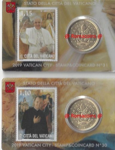2 Coincard Vaticano 50 cc Anno 2019 Papa Francesco