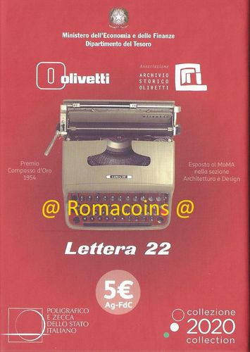 5 Euro Olivetti Rossa 2020 Lettera 22 Italia Argento Fdc