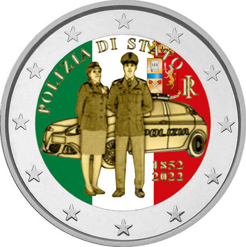 2 Euro Commemorative Coin Italy 2022 Italian Police Colored