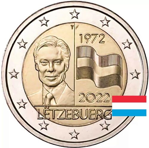2 Euro Commemorative Coin Luxembourg 2022 50 Years Flag