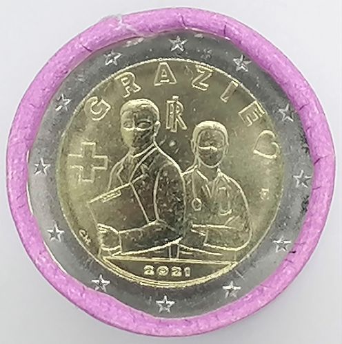 Roll Coins Italy 2 Euro Comemorative 2021 "Grazie"
