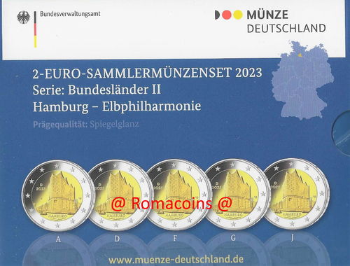 2 Euros Conmemorativos Alemania 2023 5 Cecas Proof
