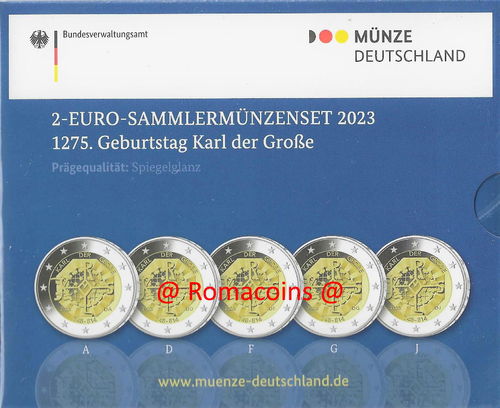 2 Euro Coins Germany 2023 Charlemagne 5 Mints Proof