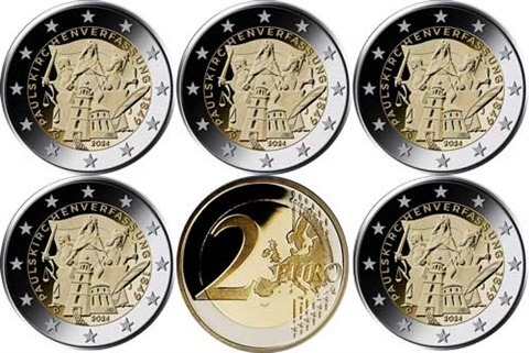 2 Euro Gedenkmünzen 2024 Deutschland Frankfurter Verfassung ADFGJ