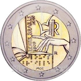 2 Euros Conmemorativos Italia 2009 Louis Braille Unc