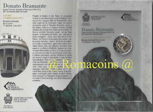 2 Euro Commemorativi San Marino 2014 Moneta Bramante Fdc