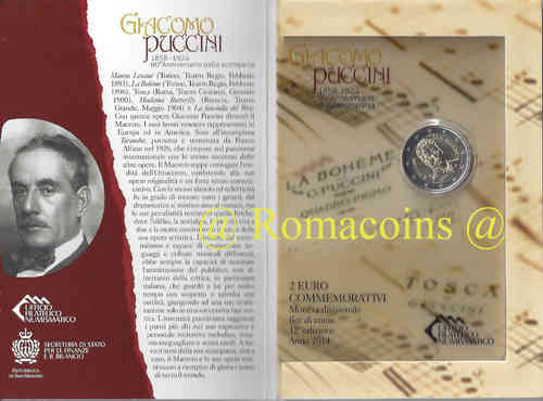 Moneda Conmemorativa 2 Euros San Marino 2014 Puccini