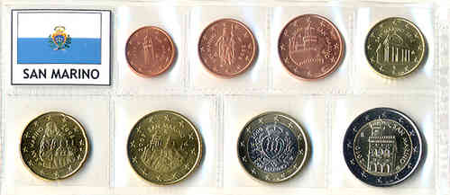 Serie Completa Mixta San Marino 8 Monedas 1 cc 2 Euro