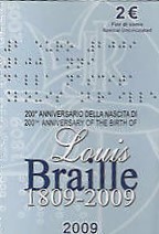 2 Euros Conmemorativos Italia 2009 Louis Braille en cartera