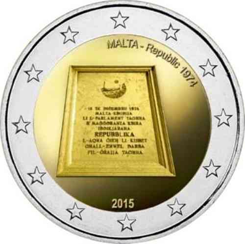 2 Euro Sondermünze Malta 2015 Republik 1974 Unc