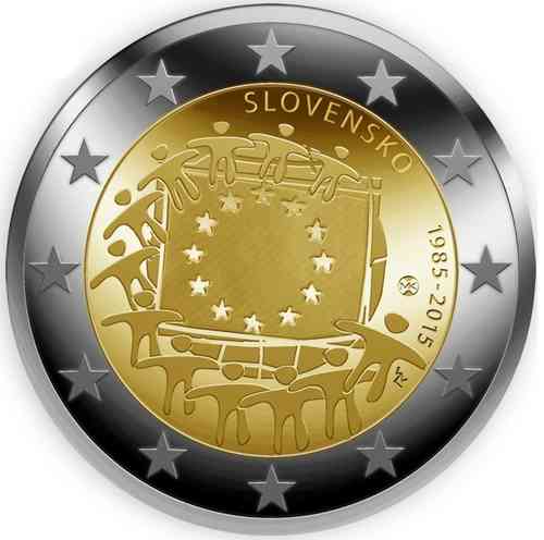 2 Euro Eslovaquia 2015 30 Años Bandera Europea Unc