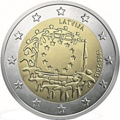 2 Euros Letonia 2015 30 Años Bandera Europea Unc