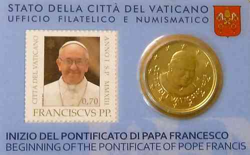 Coincard Vaticano 2013 con moneda de 50 Centimos y Sello