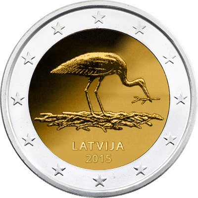 2 Euros Lettonie 2015 Cigogne Noire Bu Unc