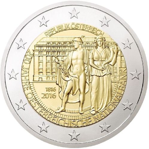 2 Euro Austria 2016 200 Años Banco Nacional Unc
