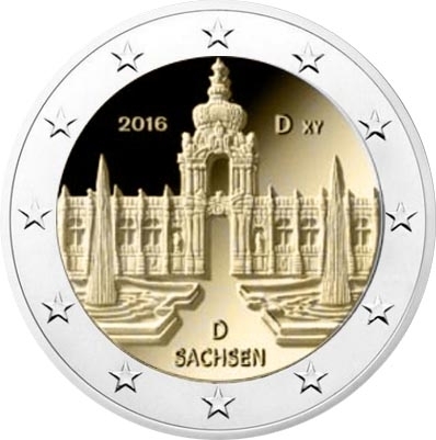 Moneda 2 Euros Conmemorativa Alemania 2016 Zwinger en Dresden
