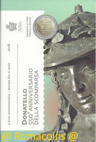 Moneda Conmemorativa 2 Euros San Marino 2016 Donatello Oficial Fdc