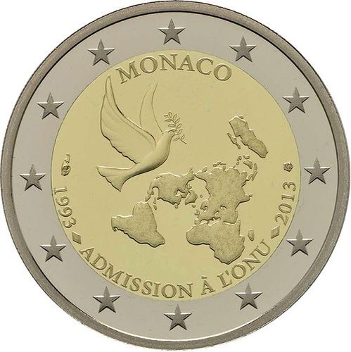 2 Euros Conmemorativos Monaco 2013 ONU Moneda