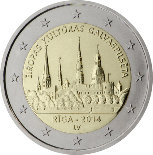 2 Euros Conmemorativos Letonia 2014 Moneda Riga