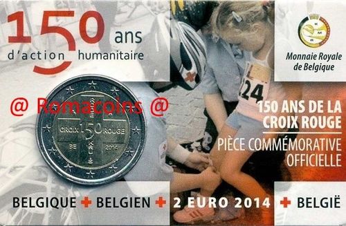Coincard Belgica 2014 2 Euros Cruz Roja Idioma Francés