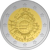2 Euros Conmemorativos Belgica 2012 10 Años Euro