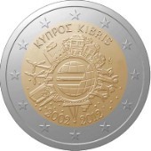 2 Euros Conmemorativos Chipre 2012 10 Años Euro