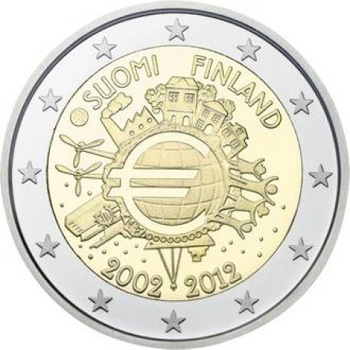 2 Euros Conmemorativos Finlandia 2012 10 Años Euro
