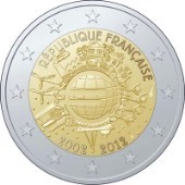 2 Euro Commemorativi Francia 2012 Anniversario 10 Anni Euro