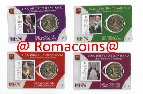 4 Coincard Vaticano 2017 con monedas de 50 Centimos y Sellos