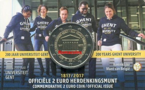 Coincard Belgica 2017 2 Euros 200 Años Universidad Gent Idioma Holandés