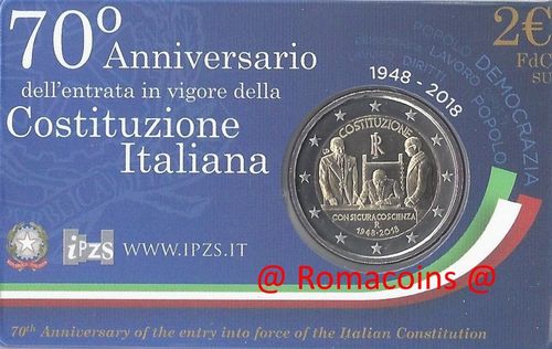 Coincard Italia 2018 70 Años Constitución 2 Euros Fdc