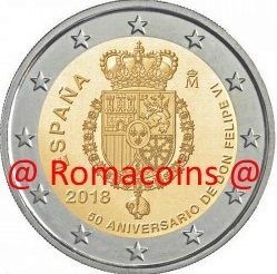 2 Euro Commemorativi Spagna 2018 50 Anni Felipe VI Fdc