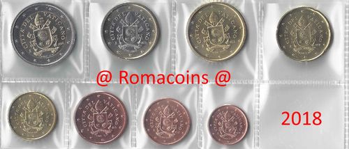 Serie Completa Vaticano 2018 8 Monedas 1 cc 2 Euros Unc.
