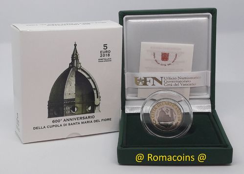 5 Euro Vaticano 2018 Bimetallico Cupola Santa Maria Proof