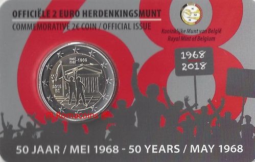Coincard Belgica 2018 2 Euros Mayo 1968 Idioma Holandés
