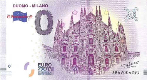 Billet Touristique 0 Euro Souvenir Cathédrale Milan