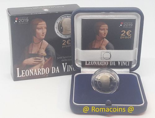 2 Euro Italia 2019 Leonardo Da Vinci Proof Fondo Specchio Fs