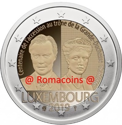 2 Euros Conmemorativos Luxemburgo 2019 100 Años Trono Carlotta