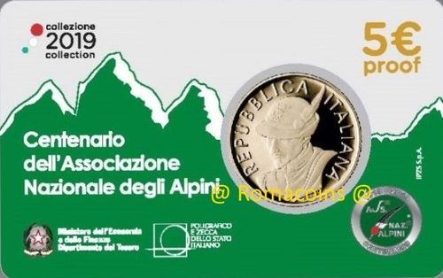 5 Euros Italia 2019 Moneda 100 Años Asociación Alpina