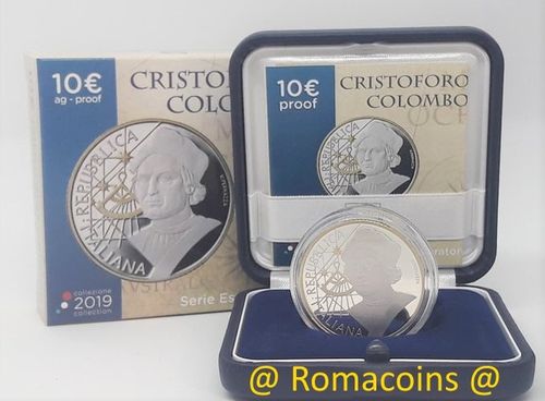 10 Euros Italia 2019 Cristóbal Colón Plata Proof