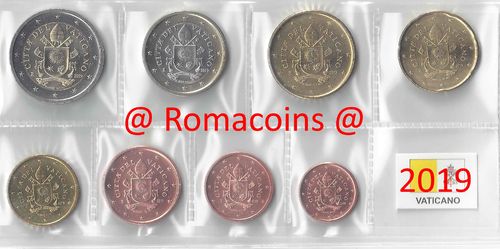 Serie Completa Vaticano 2019 8 Monedas 1 cc 2 Euros Unc.