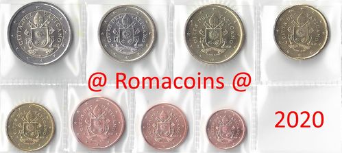 Serie Completa Vaticano 2020 8 Monedas 1 cc 2 Euros Unc.