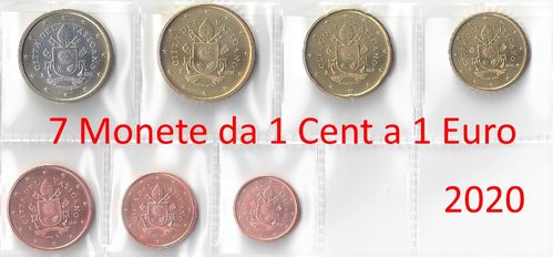 Serie Vaticano 2020 7 Monedas 1 cc 1 Euro Unc.