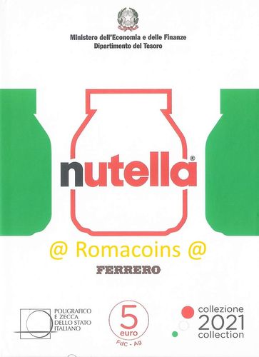 5 Euro Nutella 2021 Italia Argento Fdc Tappo Verde
