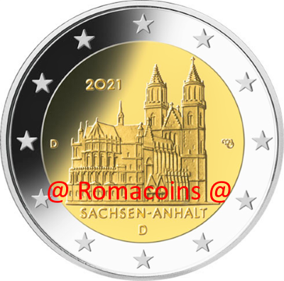 2 Euro Commemorativi Germania 2021 Sassonia-Anhalt Zecca J