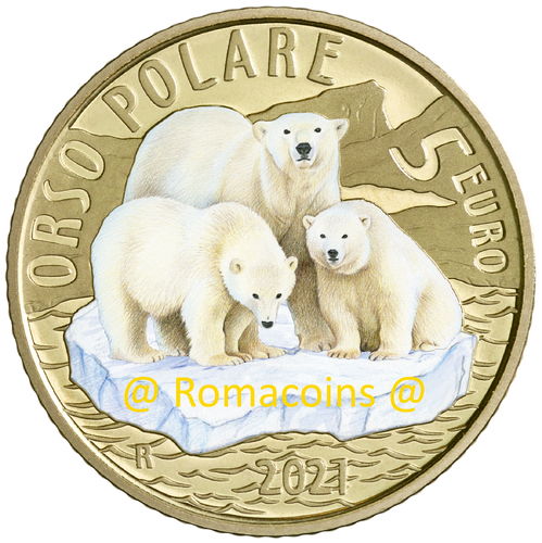 5 Euros Italia 2021 Oso Polar Moneda Mundo Sostenible