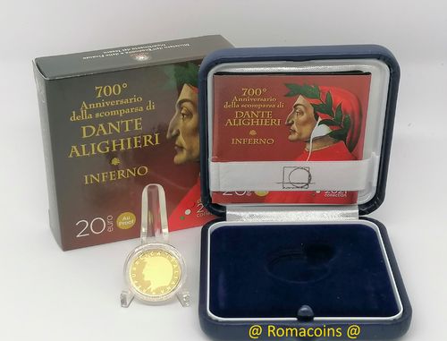 20 Euros Italia 2021 Moneda Dante Alighieri Oro Proof